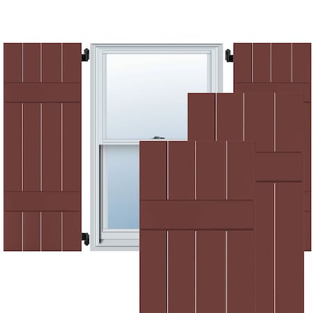 Exterior 4 Board (2 Batten) Real Wood Pine Board-n-Batten Shutters, Cottage Red PR, RWB15X074CRP